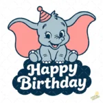 Elefante Dumbo Happy Birthday con Gorro de Fiesta - Vector para Sublimación