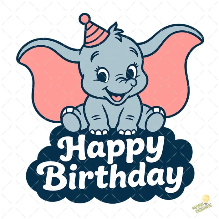 Elefante Dumbo Happy Birthday con Gorro de Fiesta - Vector para Sublimación