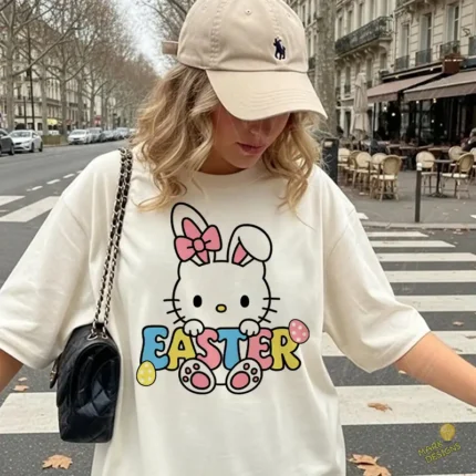 FREE Hello Kitty Easter Vector - Gatita con Orejas de Conejo y Letras de Colores