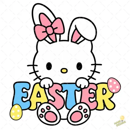 FREE Hello Kitty Easter Vector - Gatita con Orejas de Conejo y Letras de Colores