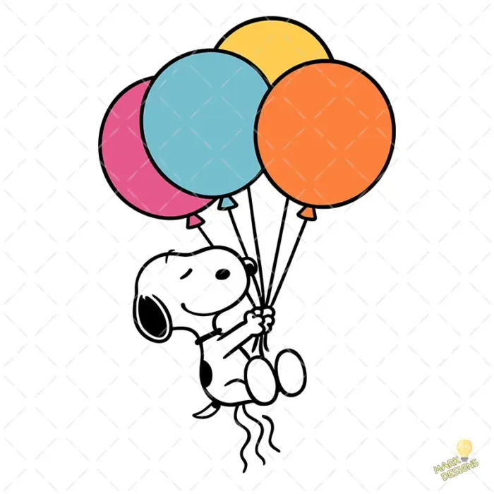 FREE Snoopy Birthday Vector - Diseño de Snoopy Volando con Globos de Colores