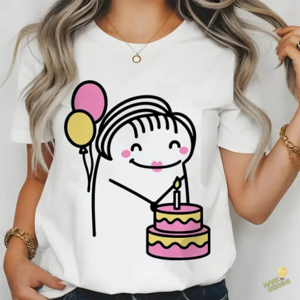 Flork Cumpleaños Vector - Personaje Deformito con Pastel y Globos de Colores