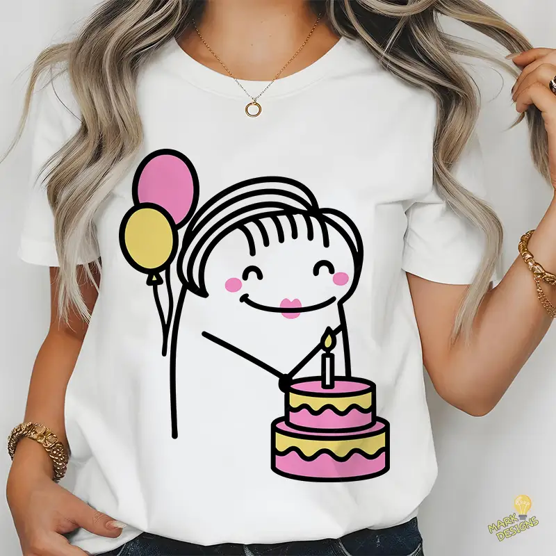 Flork Cumpleaños Vector - Personaje Deformito con Pastel y Globos de Colores