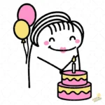 Flork Cumpleaños Vector - Personaje Deformito con Pastel y Globos de Colores