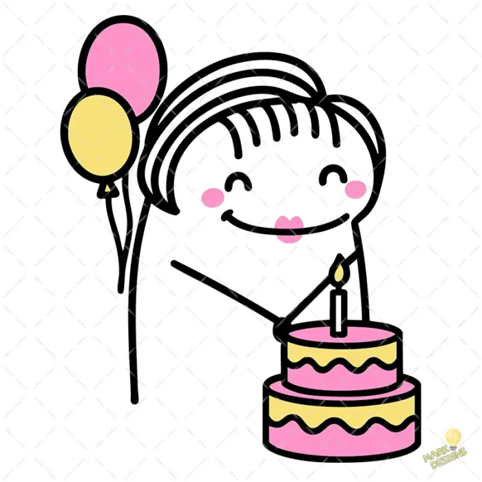 Flork Cumpleaños Vector - Personaje Deformito con Pastel y Globos de Colores