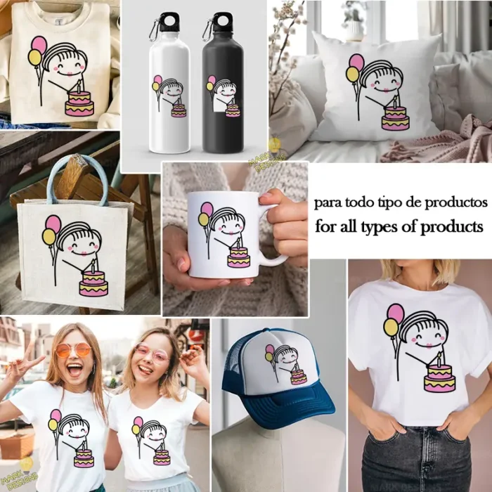 Flork Cumpleaños Vector - Personaje Deformito con Pastel y Globos de Colores