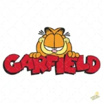 Garfield Asomándose sobre Logo Rojo - Vector Clásico de Personaje