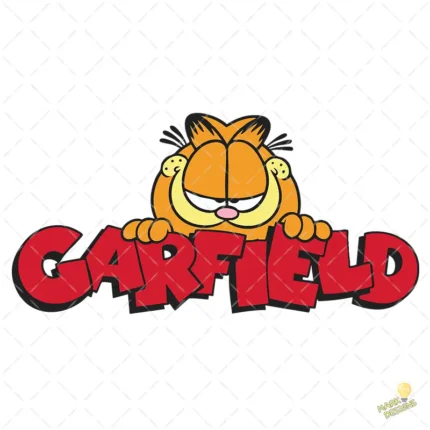 Garfield Asomándose sobre Logo Rojo - Vector Clásico de Personaje