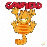 Garfield Colgado con Logo Rojo - Vector Clásico de Personaje
