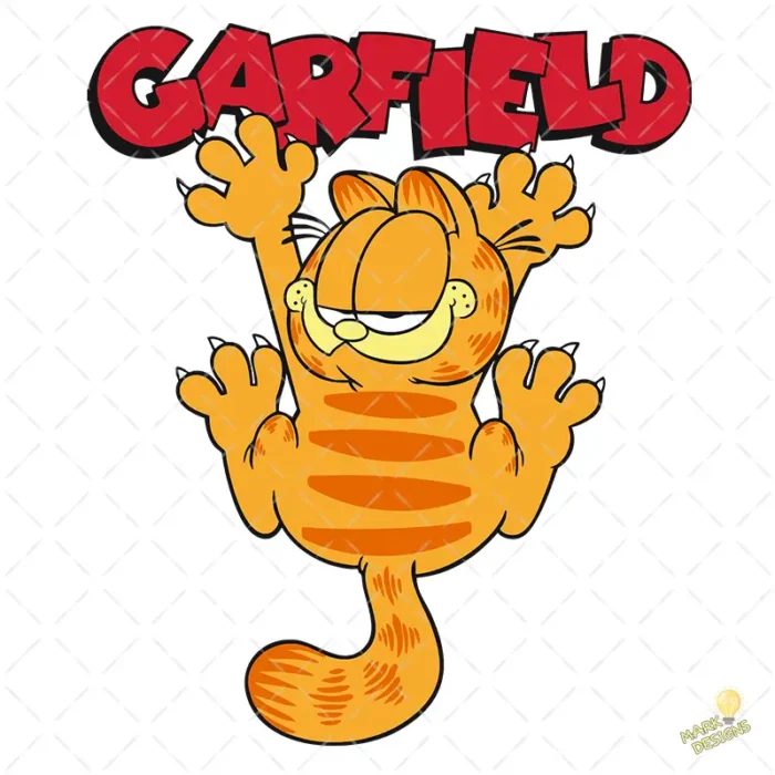 Garfield Colgado con Logo Rojo - Vector Clásico de Personaje