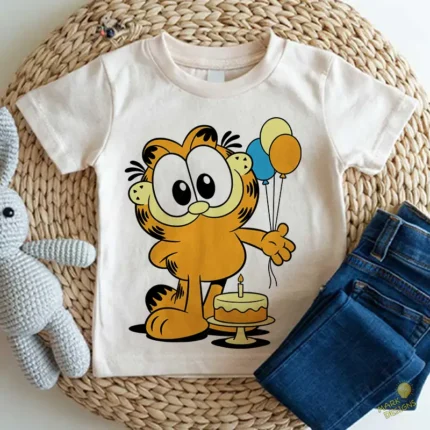 Garfield con Globos de Colores y Pastel de Cumpleaños - Vector de Sublimación