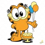 Garfield con Globos de Colores y Pastel de Cumpleaños - Vector de Sublimación