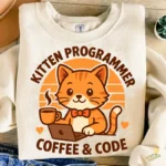 Gatito Kawaii Programación Vector - Ilustración Retro para Ingenieros de Software