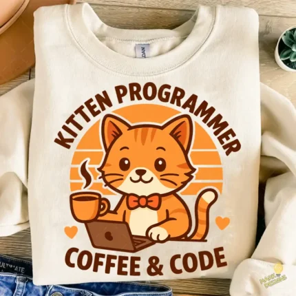Gatito Kawaii Programación Vector - Ilustración Retro para Ingenieros de Software