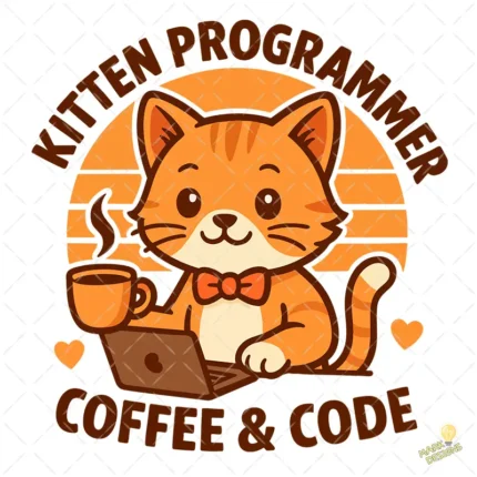 Gatito Kawaii Programación Vector - Ilustración Retro para Ingenieros de Software