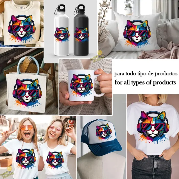 Gato DJ con Auriculares y Gafas de Colores – Diseño Vectorial y PNG 4K - Image 3