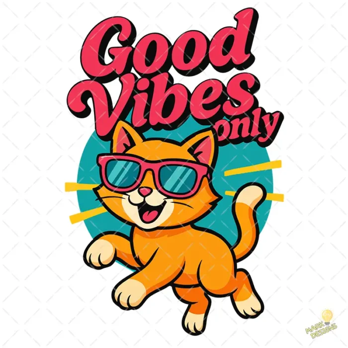 Good Vibes Only SVG - Gato con Gafas de Sol y Estilo Retro