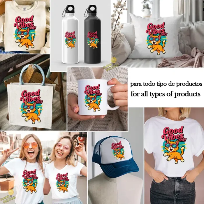 Good Vibes Only SVG - Gato con Gafas de Sol y Estilo Retro - Image 3