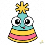 Gorro de Fiesta Kawaii con Ojos Grandes y Lengua Fuera - Vector