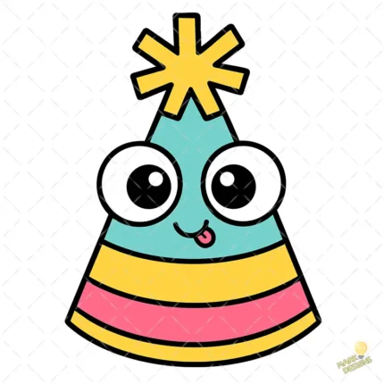 Gorro de Fiesta Kawaii con Ojos Grandes y Lengua Fuera - Vector