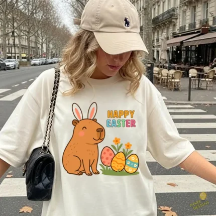 Happy Easter Capybara Vector - Capybara de Pascua con Huevos y Flores