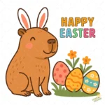 Happy Easter Capybara Vector - Capybara de Pascua con Huevos y Flores