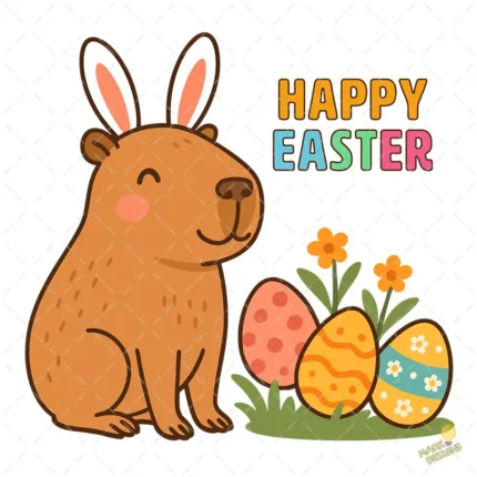 Happy Easter Capybara Vector - Capybara de Pascua con Huevos y Flores