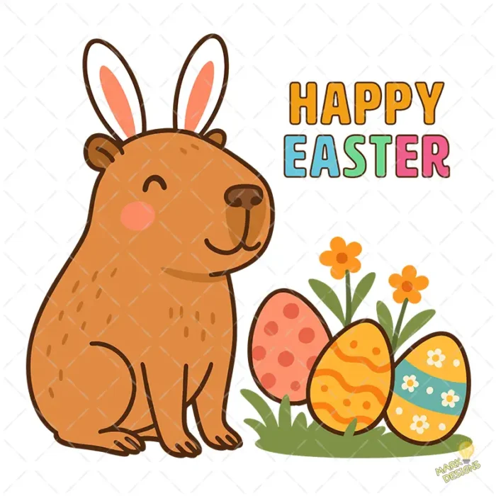 Happy Easter Capybara Vector - Capybara de Pascua con Huevos y Flores