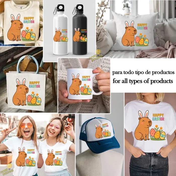 Happy Easter Capybara Vector - Capybara de Pascua con Huevos y Flores