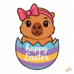 Happy Easter Vector- Carpincho en Huevo de Pascua con Lazo Rosa