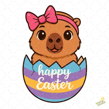 Happy Easter Vector- Carpincho en Huevo de Pascua con Lazo Rosa
