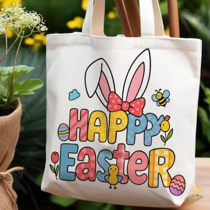 Happy Easter Vector - Tipografía Bubbly con Patrones de Colores para Pascua