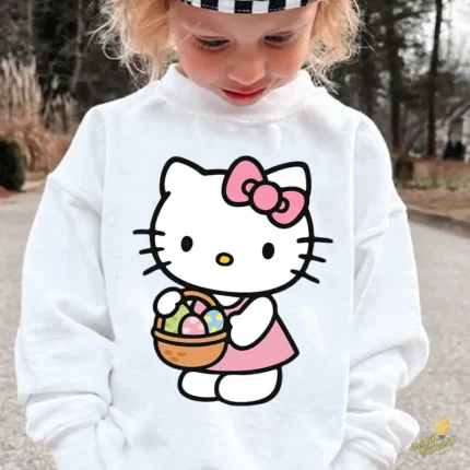 Hello Kitty Easter Vector - Gatita con Canasta de Huevos y Vestido Rosa