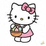 Hello Kitty Easter Vector - Gatita con Canasta de Huevos y Vestido Rosa