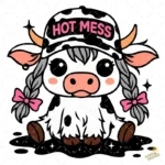 Hot Mess SVG - Vaca Highland con Trenzas y Gorra para Cricut