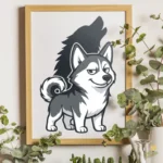 Husky Siberiano con Sombra de Lobo Aullando - Vector para Estampados