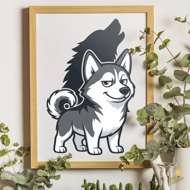 Husky Siberiano con Sombra de Lobo Aullando - Vector para Estampados Husky Siberiano con Sombra de Lobo Aullando - Vector para Estampados