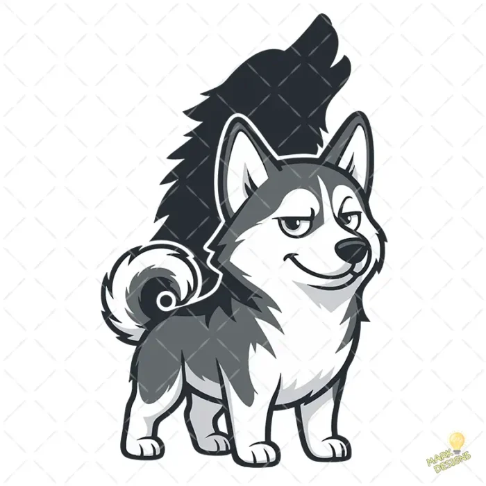 Husky Siberiano con Sombra de Lobo Aullando - Vector para Estampados