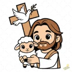 Jesús Buen Pastor Vector - Diseño de Jesús con Ovejita y Paloma para Niños