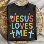 Jesús Loves Me Vector - Diseño Retro Groovy con Flores y Cruces para Sublimación
