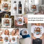 Jesús con Cámara Vector - Diseño Cristiano con Globos de Corazón para Sublimación