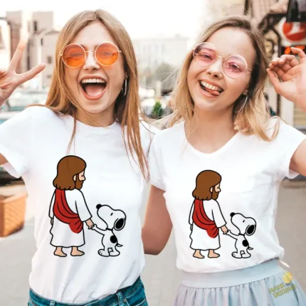 Jesús y Snoopy Vector - Diseño de Jesús de la mano con Snoopy para Sublimación