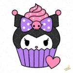 Kuromi Cupcake Vector - Personaje Sanrio en Magdalena con Lazo y Calavera