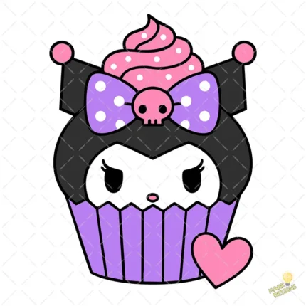 Kuromi Cupcake Vector - Personaje Sanrio en Magdalena con Lazo y Calavera