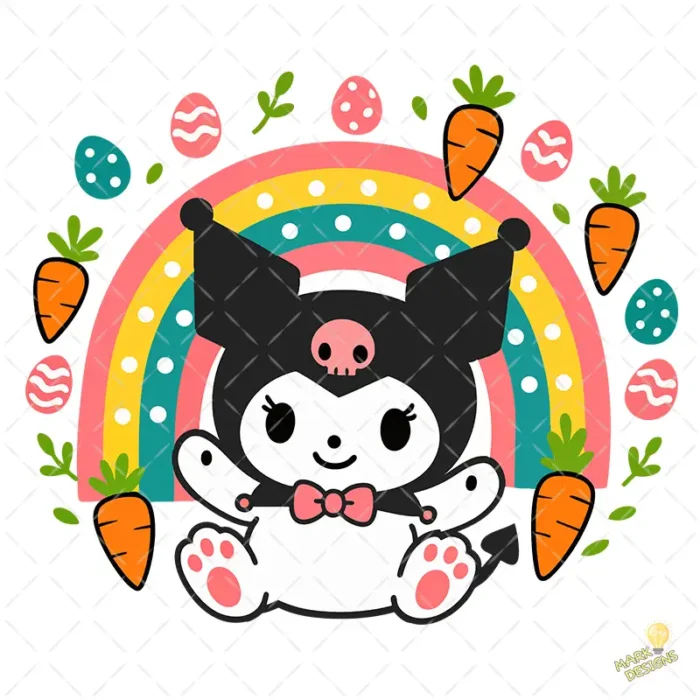Kuromi Easter Vector - Diseño con Arcoíris de Lunares y Zanahorias