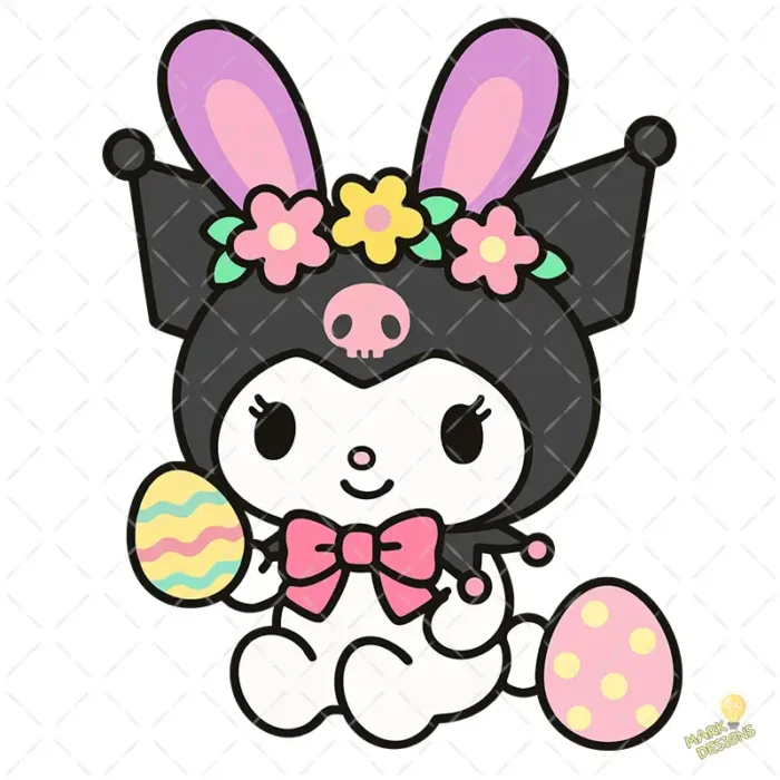 Kuromi Easter Vector - Personaje Sanrio con Corona de Flores y Orejas de Conejo