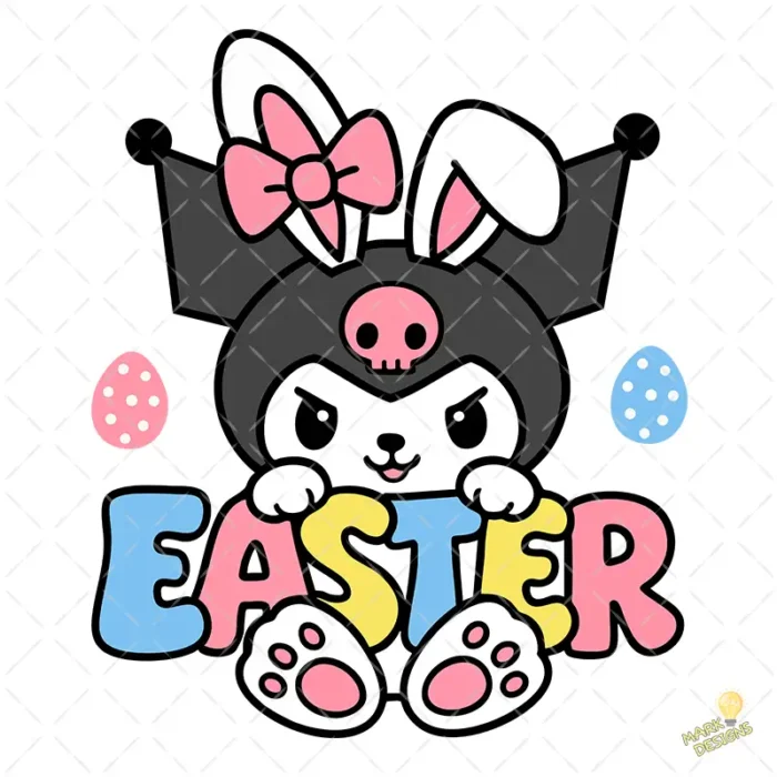 Kuromi Easter Vector - Personaje Sanrio con Orejas de Conejo y Letras de Colores