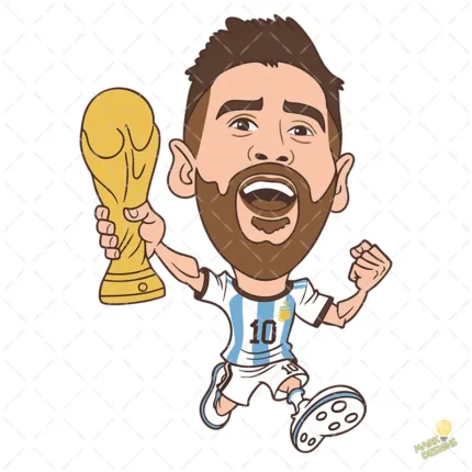 Lionel Messi Campeón del Mundo con Trofeo - Vector para Sublimación