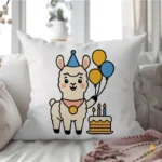 Llama Kawaii con Pastel y Globos - Vector para Cumpleaños y Sublimación