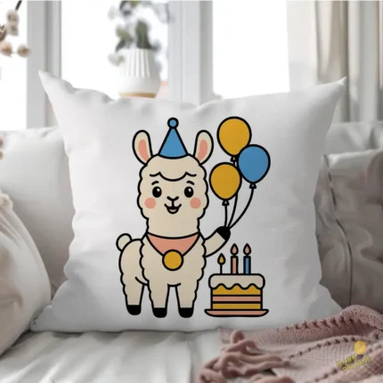 Llama Kawaii con Pastel y Globos - Vector para Cumpleaños y Sublimación